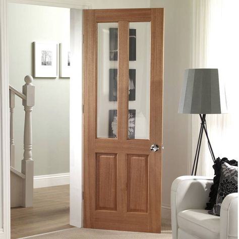 Door Set Kit, Malton Oak Door - Bevelled Clear Glass - No Raised Mouldings. #glazeddoor #maltondoorwithglass #internaldoor Oak Glazed Internal Doors, External French Doors, Internal Glazed Doors, Door Frame Molding, Internal Oak Doors, Internal French Doors, Internal Glass Doors, Aluminium Sliding Doors, Room Divider Doors