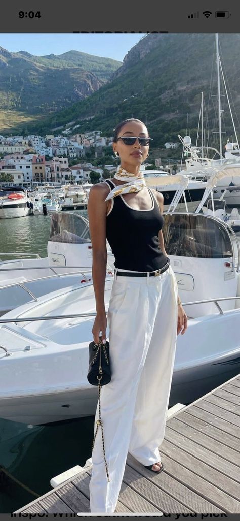 At Tropez Outfit, French Riviera Style Outfits Summer, Humidity Outfit Summer, Amalfi Coast Aesthetic Outfit, Monaco Summer Outfits, Saint Tropez Outfits Summer, Saint Tropez Aesthetic Outfit, St Tropez Aesthetic Outfit, European Summer Outfits Old Money