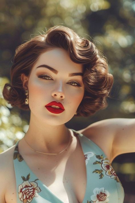 How To Dress Rockabilly, 1950s Bob Hairstyles, Vintage Glam Hairstyles, How To Do 50's Hairstyles, Hollywood Glam Short Hair, 50s Hollywood Glam Hair, 1950s Short Hairstyles, 50 Hairstyles 1950s, Short Pinup Hairstyles