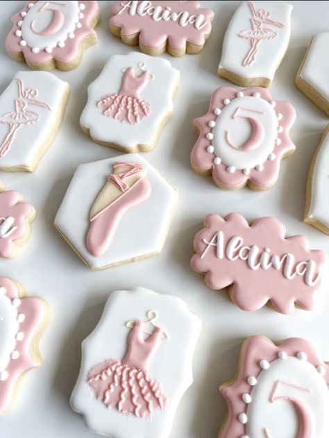 Ballet Cupcakes Ideas, Ballet Cookies Royal Icing, Tutu Cute 2nd Birthday Party Cookies, Ballerina Birthday Cookies, Ballet Decorated Cookies, Dance Decorated Cookies, Dance Recital Cookies Decorated, Tutu Cookies Decorated, Dance Team Cookies Decorated