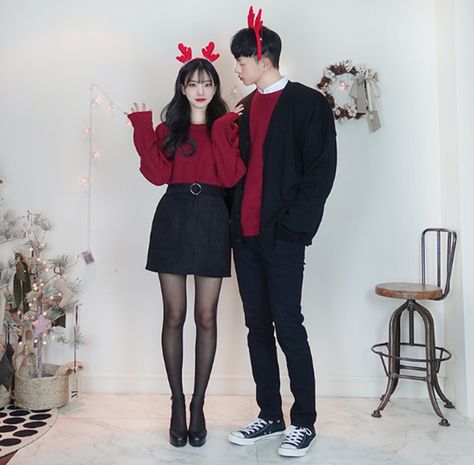 Korean Christmas Fashion | Official Korean Fashion Korean Christmas Outfit, Korean Christmas, Kore Ulzzang, Couple Matching Outfits, Cute Christmas Outfits, Cute Couple Outfits, Matching Couple Outfits, Couple Matching, Fashion Couple