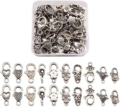 Amazon.com: Pandahall 60pcs Antique Silver Lobster Claw Clasps 10 Styles Tibetan Heart Flower Bird Bear Alloy Trigger Fastener Links Cord End Connector for Bracelet Jewelry Makings Accessories Denim Jewelry, Cord Ends, Heart Flower, Flower Bird, Small Rings, Bracelet Clasps, Flower Heart, Bracelet Jewelry, Selling Jewelry