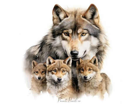 "This listing contains 10 Watercolor Wolf and her cubs  clipart at 10 inches x 10 inches size in 300 dpi in a hand drawn style.  What can I do with JPG clipart? - Scrapbooking - Vinyl decals - Stickers - Gift box wrapping - Wallpaper - Bags, book covers - Tumbler wraps - Clothes printing - Printable decoration - Cards & Invitation design - Wall art - Room decor - Coasters - Mugs - Journals - Digital planners  and more --------------------------------------------------------------------------- Please note: This is a digital file. No physical product will be shipped to you. ► How to Download the file: 1) After reading the item description, purchase this listing. 2) After payment, you will be taken to the download page from where you can download the file. An email will also be sent to you wi Forest Clip Art, Wolf Cubs, Wolf Forest, Watercolor Wolf, Clothes Printing, Wolf Images, Box Wrapping, Baby Wolf, Wolf Photos