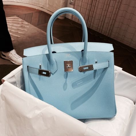 Blue Birkin Bag, Blue Birkin, Fancy Purses, Mode Ulzzang, Blue Luxury, Handbag Hardware, Hermes Kelly Bag, Handbag Heaven, Luxury Purses