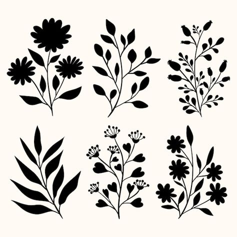 Plant Silhouette Art, Plant Pattern Design, Silhouette Flower Tattoo, Floweral Design, Plant Silhouette, Motif Vector, Silhouette Flower, Plant Graphic, Flower Icon