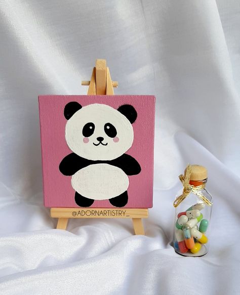 Panda Canvas Art, Panda Mini Canvas Painting, Panda Painting Easy Canvas, Panda Painting Easy, Panda Painting Acrylic, Fairwell Gifts, Cute Panda Painting, Panda Canvas Painting, Cute Panda Drawing