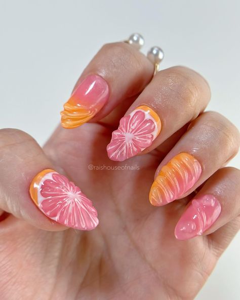 Grapefruit press on nails 🍊. All my designs can be personalized! If you want to change the colors or make slight changes just send me a message before you place your order #pressonnails #nailsnailsnails #smallbusiness #pressonnailsforsale #pressonnailsofinstagram Pink Grapefruit Nails, Orange Fruit Nails, Grapefruit Nails, Nail Inspo Short Nails, Almond Short Nails, Nails Almond Short, Nails Fruit, Fake Nails Almond, Preppy Nails