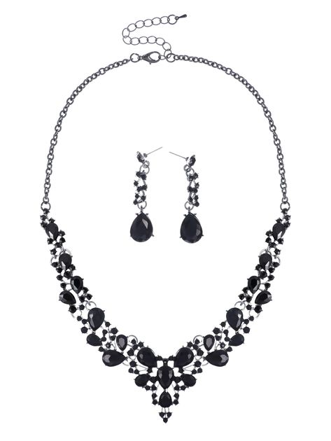 PRICES MAY VARY. GOTH VINTAGE SET BLACK CRYSTAL NECKLACE EARRINGS: Our set Black Crystal Necklace Earrings go with most everyday outfits and look great with goth and grunge vintage clothing and can be used as a Halloween or Valentine's Day costume MATERIALS: Meticulously crafted from high-quality zinc alloy and black crystal SIZE: The chain of length is 17.7 inches, extender chain: 2 inches. Earrings measure 0.47 inches in width, 2 inches in length PERFECT GOTH VINTAGE JEWELRY GIFT: Perfect Gift Black Jewelry Necklace, Black Crystal Necklace, Goth Vintage, Goth Necklace, Necklace Gothic, Gothic Necklace, Grunge Vintage, Women's Jewelry Sets, Jewelry Christmas