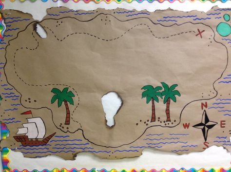 Treasure map for classrooms Shipwrecked Vbs, Submerged Vbs, Big Paintings, Pirate Party Decorations, 2023 Decor, Pirate Map, Pirate Themed Birthday Party, Bulletin Board Paper, Pirate Themed Birthday