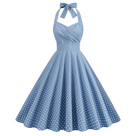 50s Style Dresses Vintage, 50s Style Dresses Formal, 50s Halter Dress, 1950s Womens Fashion Casual, Cute 50s Outfits, 1950s Dress Casual, 1950s Outfits Women, Operetta Cosplay, 50s Dresses Vintage