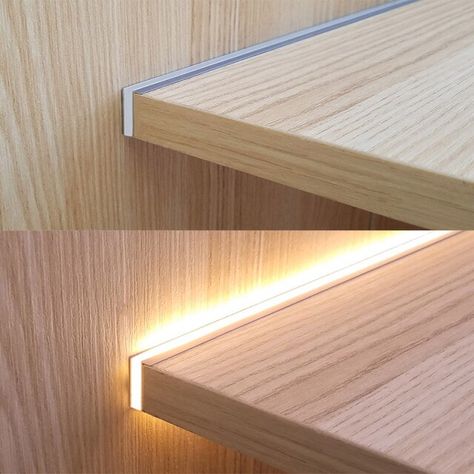 Built-in LED Strip Cabinet Layer Shelf 18mm Panel Edge Light Lamp 12V Invisible Up Down Beam Glow Cupboard Bookcase Backlight _ - AliExpress Mobile Closet Led Lighting, Shelf Lighting Ideas, Led Strip Ceiling, Led Strip Lighting Ideas, Led Shelf Lighting, Layer Shelf, Shelf Light, Detail Arsitektur, Deco Led