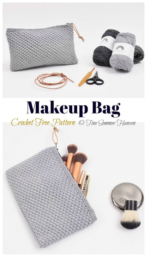 Simple Makeup Bag Crochet Free Patterns Free Crochet Makeup Bag Pattern, Knitted Bags Free Patterns Simple, Pencilcase Crochet Free Pattern, Macrame Makeup Bag, Crochet Make Up Bag Free Pattern, Crocheted Makeup Bag, Crochet Makeup Pouch Free Pattern, Crochet Pencil Pouch Free Pattern, Makeup Bag Crochet Pattern