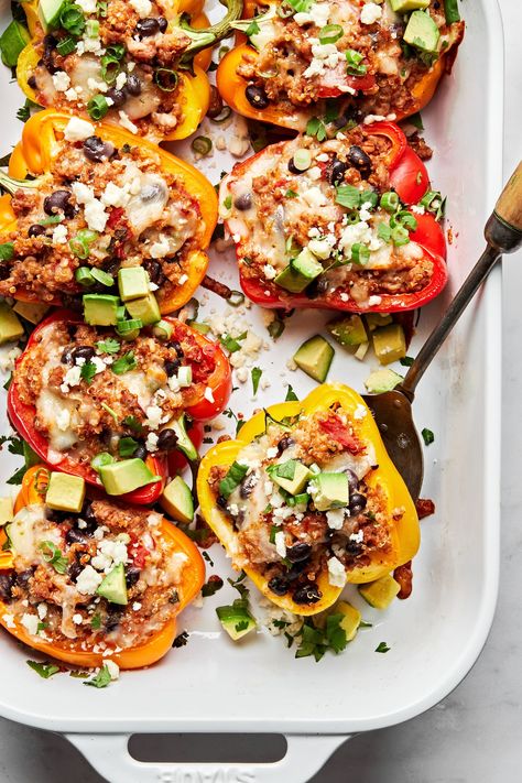 Healthy and hearty, our ground turkey-stuffed pepper recipe makes for a protein-packed, hassle-free meal that your whole family will adore. Taco Stuffed Bell Peppers, Best Ground Turkey Recipes, Turkey Stuffed Peppers, Ground Turkey Stuffed Peppers, Taco Side Dishes, Baked Peppers, Taco Stuffed Peppers, Stuffed Peppers Recipe, Stuffed Peppers Turkey