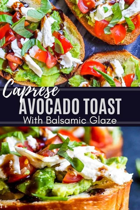 Avocado Toast Appetizer Party, Avocado Toast Balsamic Glaze, Avocado Toast With Balsamic Glaze, Mini Avocado Toast Brunch, Mini Avocado Toast, Caprese Avocado Toast, Valentine Foods, Caprese Avocado, Bridal Lunch