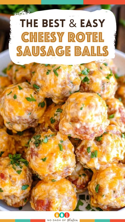 Looking for a crowd-pleasing appetizer? These Cheesy Rotel Sausage Balls are packed with flavor and so easy to make! Perfect for game days, parties, or a simple family snack. Made with sausage, Rotel, cream cheese, and Bisquick, they are irresistible. Try them today and watch them disappear in minutes! Don't forget to save this recipe for your next event! Hot Sausage Balls Bisquick, Sausage Snacks Appetizers, Rotel Sausage And Cream Cheese Crescents, Sausage Appetizers For Party, Best Sausage Ball Recipe, Best Spaghetti Recipe, Sausage Balls Bisquick, Cream Cheese Sausage Balls, Sausage Appetizers