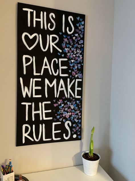 Mirrorball Canvas Painting, Taylor Swift Lyric Art Canvases, Diy College Decor Wall Art, Taylor Swift Chalkboard Art, Taylor Swift Inspired Canvas Painting, Taylor Swift Lover House Diy, Taylor Swift Canvas Art, This Is Our Place We Make The Rules, Taylor Swift Projects