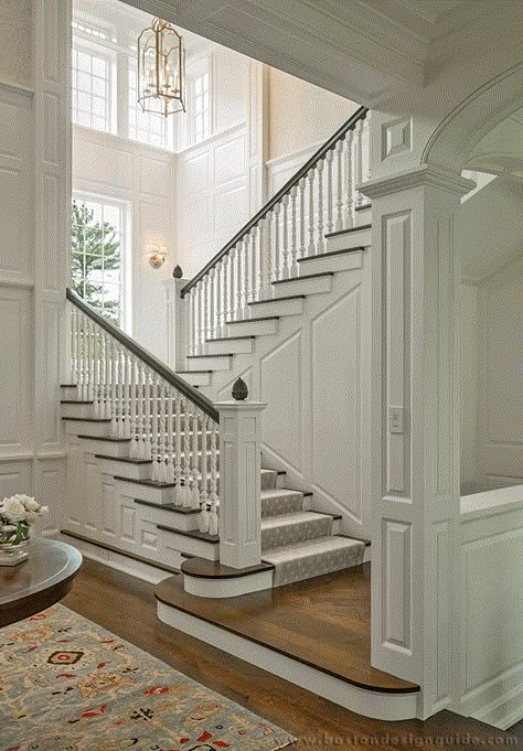 Beautiful Stairs Dream Homes, Open Foyer And Living Room, Open To Below Staircase, Stairs With Windows Stairways, Staircase Overlooking Living Room, Big Staircase Grand Entrance, Pretty Staircases, Entrance Stairs Entryway, Staircase With Windows