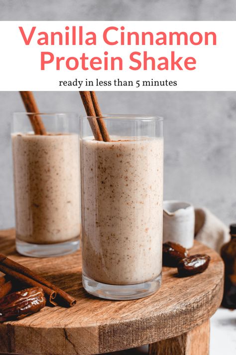 The most delicious creamy protein smoothie made with vanilla, cinnamon, almond butter, and bananas. Plus a secret ingredient that makes it super creamy and nutritious! #breakfast #snack #freezerfriendly #kidfriendly #quickandeasy #smoothie #proteinsmoothie #vanillasmoothie #cauliflowersmoothie #cinnamonsmoothie #proteinshakes Cinnamon Protein Shake, Cinnamon Roll Protein Shake, Vanilla Protein Shake Recipes, Breakfast Roll, Protein Drink Recipes, Yummy Protein Shakes, Shake It Up, Premier Protein Shakes, Protein Shakes Recipes