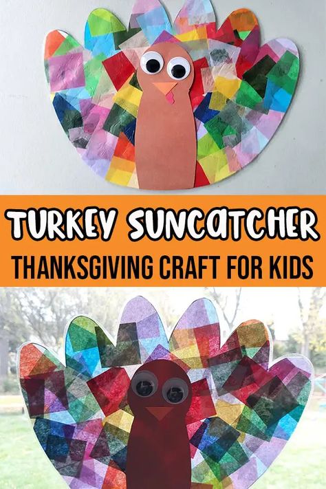 Thanksgiving Suncatcher Craft, Turkey Suncatcher Craft, Easy Turkey Crafts For Kids, Thanksgiving Crafts For Kids Easy Diy, Kids Crafts Thanksgiving, Tissue Paper Suncatcher, Thanksgiving Prek, November Things, Easy Thanksgiving Crafts For Kids