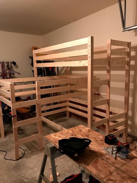 L Shaped Bunk Beds Diy, Bunk Beds Diy, L Shaped Bunk Beds, Beds Diy, Triple Bunk Beds, Diy Bunk Bed, Triple Bunk, Anna White, Boy's Bedroom