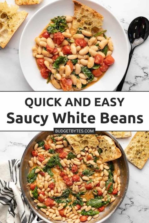 Shrimp White Beans, Saucy Beans, White Beans And Spinach, Iron Meals, Italian Spinach, Easy Meals Healthy, Recipes With Kidney Beans, Italian Beans, White Bean Recipes