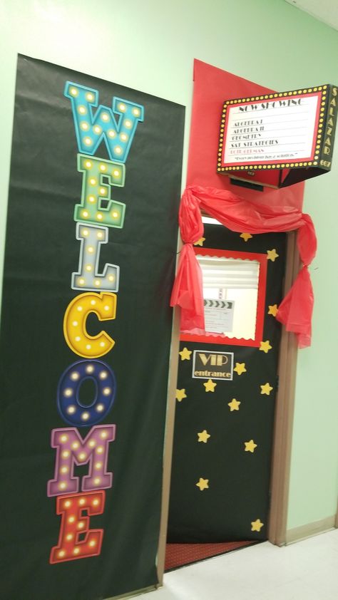 Cinema Theme Classroom, Movie Themed Vbs, Hollywood Theme Classroom Decorations, Hollywood Theme Classroom Door, Hollywood Classroom Theme, Movie Theater Theme, Hollywood Classroom, Hollywood Theme Classroom, Deco Cinema