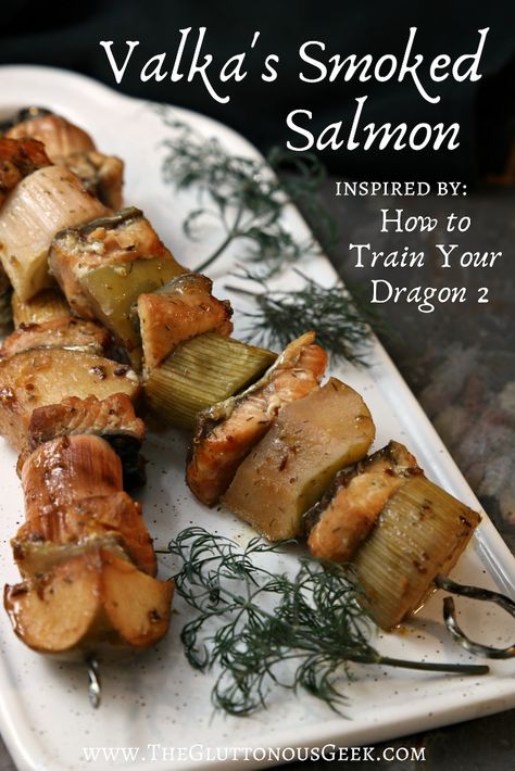 Valka's Smoked Salmon inspired by How to Train Your Dragon 2. Recipe by The Gluttonous Geek. How To Train Your Dragon Food, Skyrim Recipes, Fantasy Recipes, Dragon Recipe, Movie Foods, Geek Recipes, Literary Food, Movie Recipes, Fictional Food