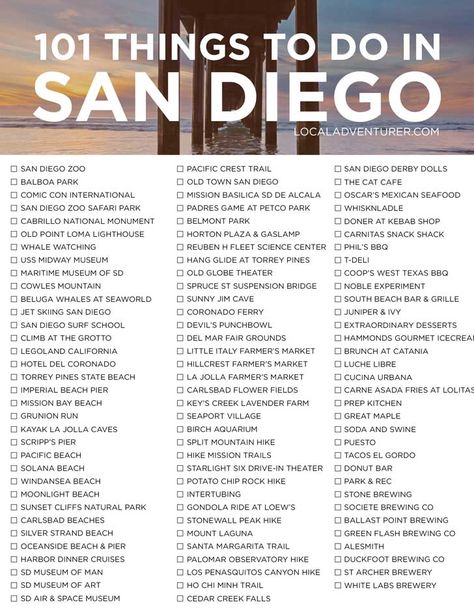 101 Things to Do in San Diego California - the Ultimate San Diego Bucket List - from the popular spots everyone has to do at least once to the spots a little more off the beaten path. // localadventurer.com Bucket List San Diego, The Pearl San Diego, San Diego Packing List, San Diego Things To Do In, San Diego Bucket List, Cabrillo National Monument, San Diego Zoo Safari Park, Cali Trip, San Diego Vacation