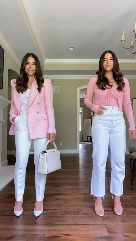 Light Pink Blazer Outfit, Casual Outfits For Work, Pink Jacket Outfit, Buisness Outfits, Tweed Jacket Outfit, Fashion Casual Outfits, Women's Workwear Fashion, Career Outfits, Look Office