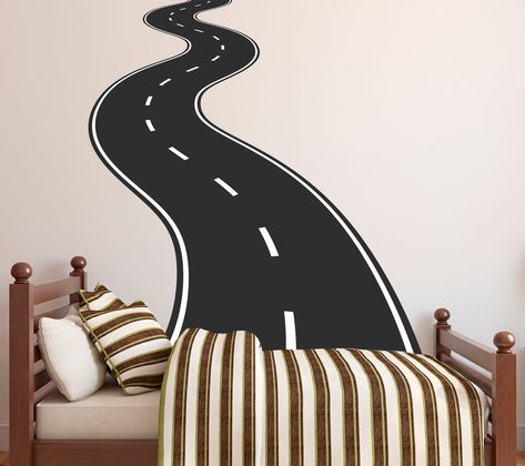 Road Wall Decal Way Highway Vinyl Sticker Track Route Wall Decor Kids Playroom Boys Room Wall Art Mural Automotive Bedroom Mural Sticker - Etsy Playroom Boys, Car Themed Bedrooms, Bedroom Mural, Wall Art Mural, Textures Murales, Cars Room, Car Bedroom, Boys Room Wall Art, Bedroom Murals