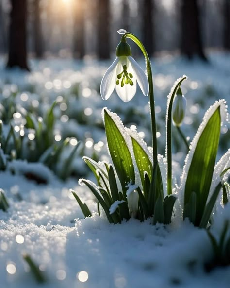 Snowdrops Aesthetic, Snowdrop Flower Aesthetic, Winter Flowers Aesthetic, Snowdrops Painting, Snow And Flowers, Narnia Room, Flowers In Snow, Snowdrops Flower, Snow White Flowers