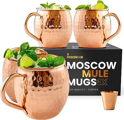 100% Pure Copper Cups Authentic Hammered Style with Classic Handle - Moscow Mule Cups Set of 4 - Mule Mugs Perfect for Party Drinking and Gift Moscow Mule Cups, Small Camper Interior, Mule Mugs, Mule Recipe, Copper Moscow Mule Mugs, Copper Cups, Copper Handles, Copper Mugs, Drinking Party