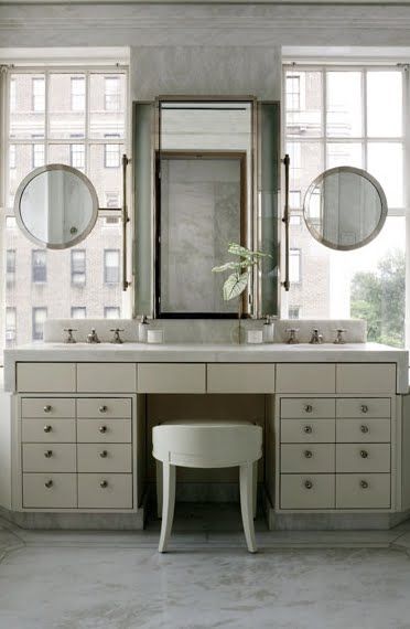 Actually an idea for the dressing area--more in form than style Master Bath Vanity, Budget Bathroom Remodel, Vanity Design, Powder Bath, Budget Bathroom, Bathroom Remodeling, Bathroom Renos, Remodeling Ideas, Beautiful Bathrooms