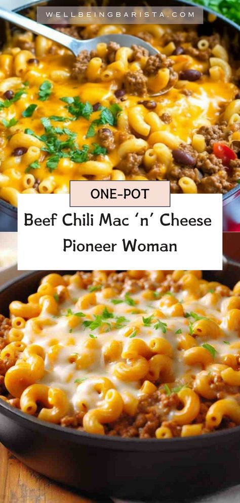 The Chili Mac Recipe by Pioneer Woman is all about convenience and flavor. It’s a comforting medley of ground beef, tender macaroni, and a rich, savory sauce that’s seasoned to perfection. In each spoonful, you’ll discover the soul-soothing essence of a classic chili combined with the comfort of mac ‘n’ cheese.

#pioneerwoman #beefchili #macandcheese Mac And Chili Recipe, Best Chili Mac Recipe, Canned Chili Recipes Dinners, Pioneer Woman Ground Beef Recipes, One Pot Chili Mac And Cheese, Pioneer Woman Recipes Dinner Main Courses, Ground Beef Mac N Cheese, Chili Pioneer Woman, Chilli Mac Recipe