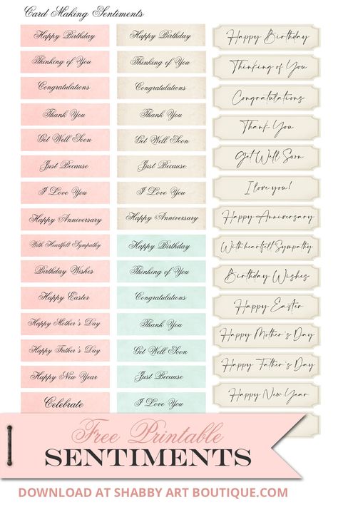 Free Printable Sentiments for Card Making Thank You Card Sentiments Free Printable, Card Making Printables Free, Free Sentiments Printables, Card Inserts Printable, Free Printable Sentiments For Card Making, Printable Sayings Free, Printable Sentiments For Cards Free, Card Sentiments Words, Greeting Card Templates Printable