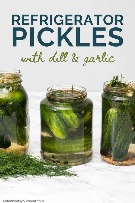 Refrigerator Pickles Dill, Refrigerator Pickle Recipes, Garlic Dill Pickles, Dill Pickle Recipe, Pickle Chips, Pickle Recipe, Refrigerator Pickles, Pickling Spice, Pickled Garlic