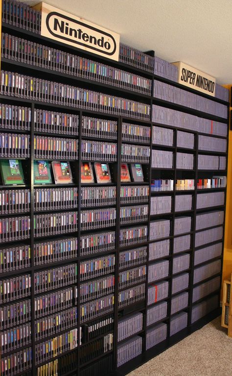 Game Collection For Sale - Imgur Nintendo Room, Video Game Storage, Geek Room, Retro Games Room, Nerd Room, Video Game Decor, Video Game Collection, Gamer Room Decor, Video Game Room Design