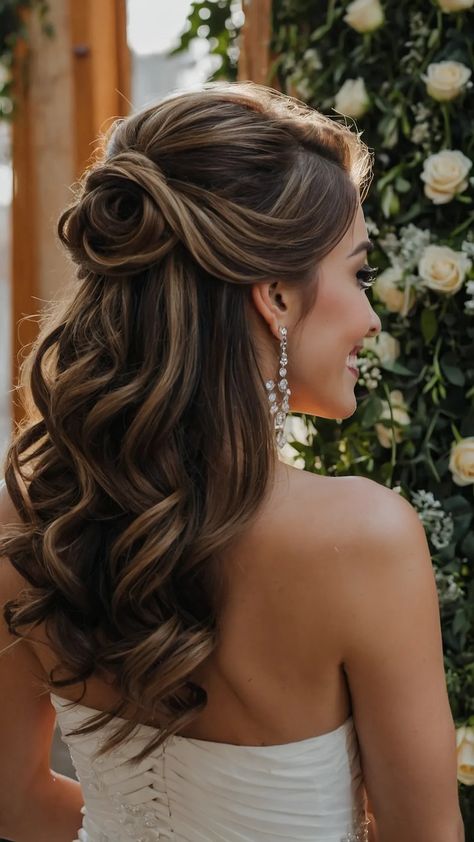 15 Stunning Bridesmaid Hairstyle Inspirations to Steal the Show! 41 Bridal Hair Dark Hair Half Up, Bridal Hairstyle Medium Length, Hairstyles For Straight Hair For Wedding, Halle Hair, Bridesmaid Hairdo, Morning Before School, Ponytail Wedding, Bridesmaid Hair Inspo, Bridesmaid Hairstyle