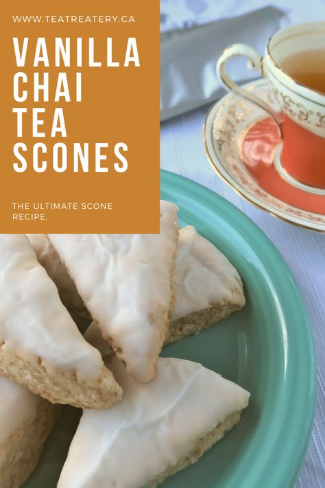 A delicious combination of vanilla and chai spices in a perfect little scone. Chai Scones, Tea Scones Recipe, Vanilla Scones, Vanilla Bean Scones, Autumn Desserts, Tea Scones, Pastry Case, Vanilla Chai Tea, Chai Spices