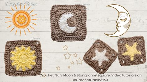 Moon And Stars Crochet Blanket, Granny Square Video, Star Granny Square, Market Patterns, Crochet Sun, Granny Square Crochet Patterns Free, Crochet Blocks, Crochet Design Pattern, Granny Squares Pattern