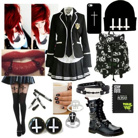 If you go a school that has to wear uniforms this is a way you can make your self look emo with your uniform on Goth School Uniform, Punk School Uniform, Look Emo, Emo Outfit Ideas, Drawing Rooms, Outfits Pastel, Grunge Pastel, Kei Visual, Emo Stuff