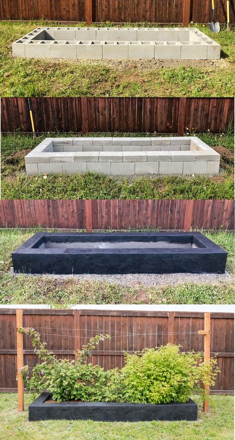 Backyard Landscaping Cement, Cinderblock Raised Garden Beds, Cement Block Garden, Cement Garden Beds, Concrete Garden Beds, Cinder Block Raised Garden Bed, Cinder Block Garden Bed, Cinder Blocks Diy, Ranch Garden