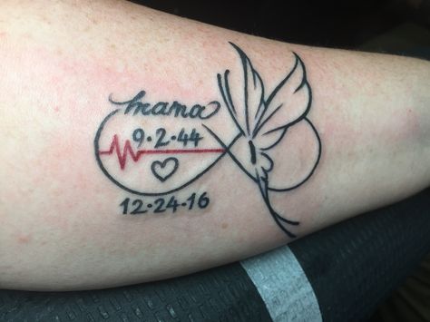 Memorial tattoo for my mom Mother Memorial Tattoos Mom Forearm, Memorial Tattoo For Son Lost, Ekg Tattoo Memorial, Mam Tattoo, Momma Tattoo, Tattoo For My Mom, Memorial Tattoos Mom, Tattoo Lower Back, Gemini Tattoos