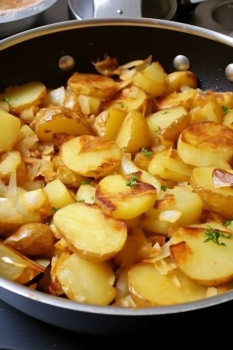 Pan-fried potatoes and Onions How To Fry Potatoes In A Pan, Italian Dressing Potatoes, Raw Fried Potatoes, Southern Fried Potatoes And Onions, Potato And Onion Recipes, Potatoes Pan Fried, Fried Potatoes And Onions, Pan Fried Potatoes, Potatoes And Onions