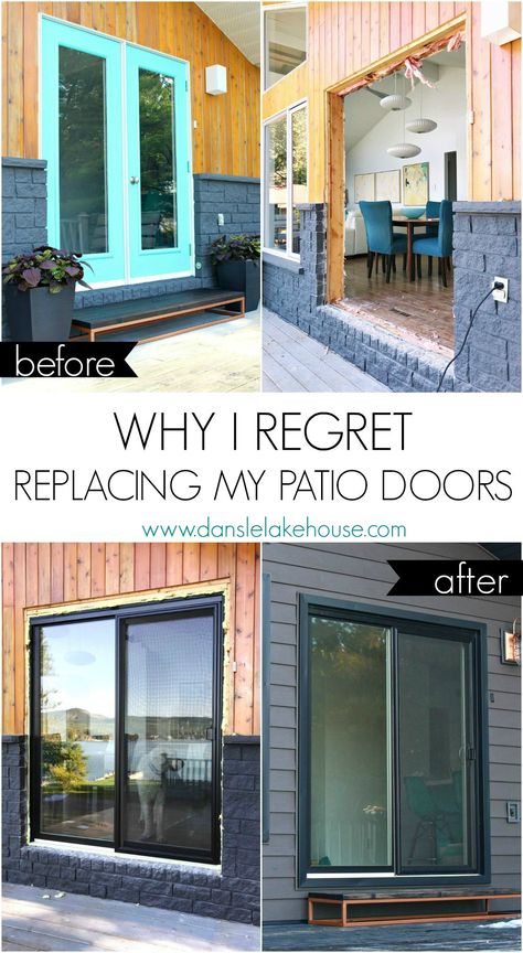 Why I Regret Replacing my Garden Doors for Sliding Glass Patio Doors. I made a lot of mistakes with my exterior renovation - hopefully someone can learn from them! Read about why I HATE my new patio doors and things to think about before replacing yours! #exteriorrenovation #patiodoors #renovatingmistakes #diyblog Replace Sliding Glass Door Ideas, Replacing Sliders With French Doors, French Door Replacement Ideas, 3 Door Patio Slider, Patio Door Replacement Ideas, Replace Sliding Glass Door With French, Replace Sliding Doors With French Doors, Backyard Door Ideas, Replacing Sliding Door With French Doors Patio