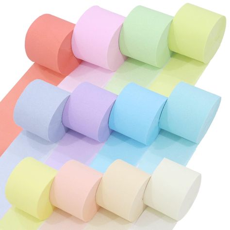 PRICES MAY VARY. Vibrant Streamers Multipack: Our vibrant set of 12 crepe paper streamers, perfect for any festive decorations. Includes Coral, Light Pink, Pale Green, Pale Yellow, Soft Lavender, Light Purple, Baby Blue, Soft Grey, Mint Green, Peach, Cream, Off-White. Each roll measures a generous 1.8 inches by 82 feet, ensuring ample coverage for large party decorations. Superior Quality Material: Excellent pastel party supplies that you will experience the difference with our premium crepe pap Pastel Ice Cream Birthday Party Decorations, Pink And Blue Birthday Party, Pastel Birthday Party Decorations, Large Party Decorations, Pastel Birthday Party, Streamers Party, Pastel Backdrop, Birthday Streamers, Streamer Decorations