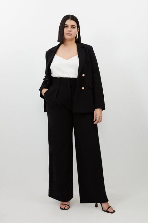 Plus Size Compact Stretch Tailored High Waist Trouser Black On Black Business Casual, Black Suit Plus Size Women, Plus Size Business Attire Career Wear, Plus Size Court Attire, Plus Size Confidence, Women’s Work Wear, Plus Size Outfits Business, Plus Size Quiet Luxury, Queer Fashion Plus Size