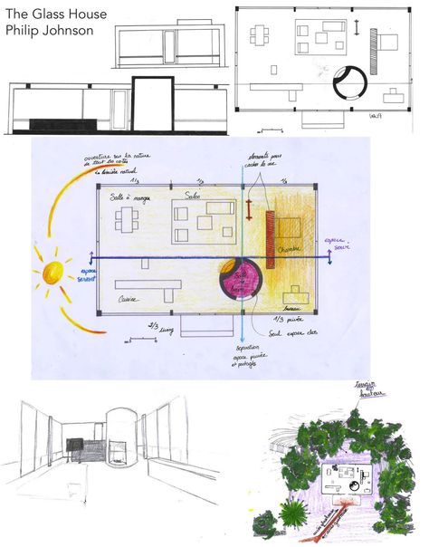 Glass House – Philip Johnson – New Canaan CT USA 1949 // Zimlich-Wahlen-Ledoux | AI-2A Camondo Glass House Philip Johnson, The Glass House, Philip Johnson, Interior Design Drawings, New Canaan, Design Library, Design Drawings, Interior Design Portfolio, Glass House