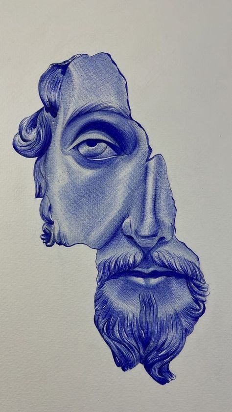 Blue Biro Pen Art, Blue Pen Drawing, Stylo Art, Biro Drawing, Witcher Wallpaper, Ballpoint Pen Art, Pen Art Work, Buddha Art Drawing, Blue Drawings