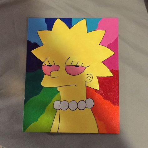 Simpson painting idea Cartoon Characters High Paintings Easy, High Simpsons Painting, Lisa Simpson Painting Canvas, High Lisa Simpson, Connected Canvas Painting Ideas, Simpsons Canvas Painting, Cartoon Characters High Paintings, Easy Spongebob Painting, Split Canvas Painting Ideas